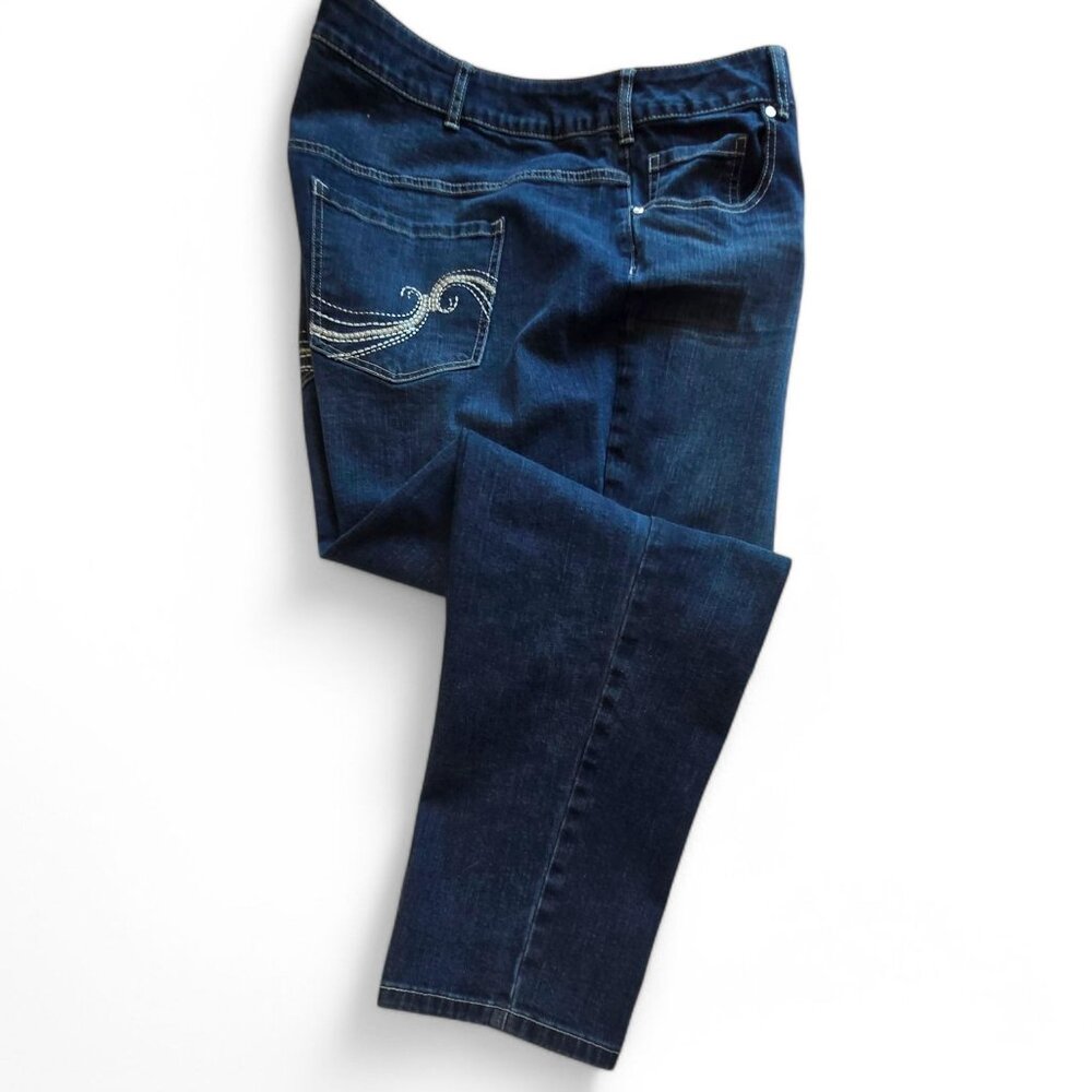 Lane Bryant Genius Fit Skinny Jeans Dark Wash Distressed Plus Size 28 Average - Picture 12 of 14